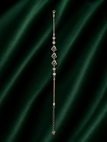 Sterling Silver Triple Heart Link Bracelet – Elegant Dainty Pave Heart Chain