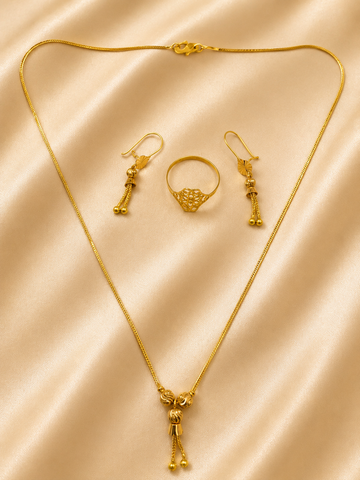 Vintage Textured Gold Tassel Jewelry Set | Statement Necklace, Drop Earrings & Filigree Ring
