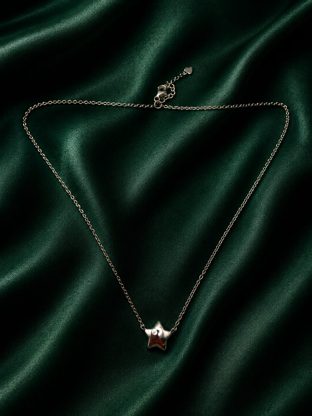 High-Polish Silver Star Pendant Necklace with Brilliant Crystal Accent