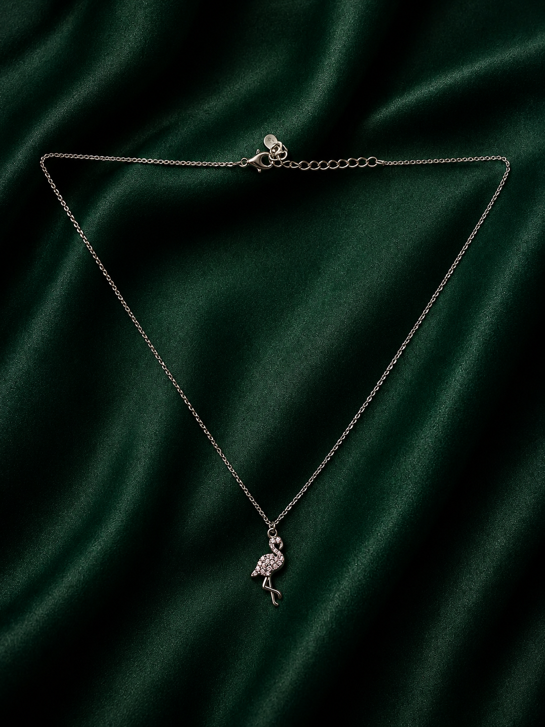 Sterling Silver Whimsical Pavé Crystal Flamingo Necklace