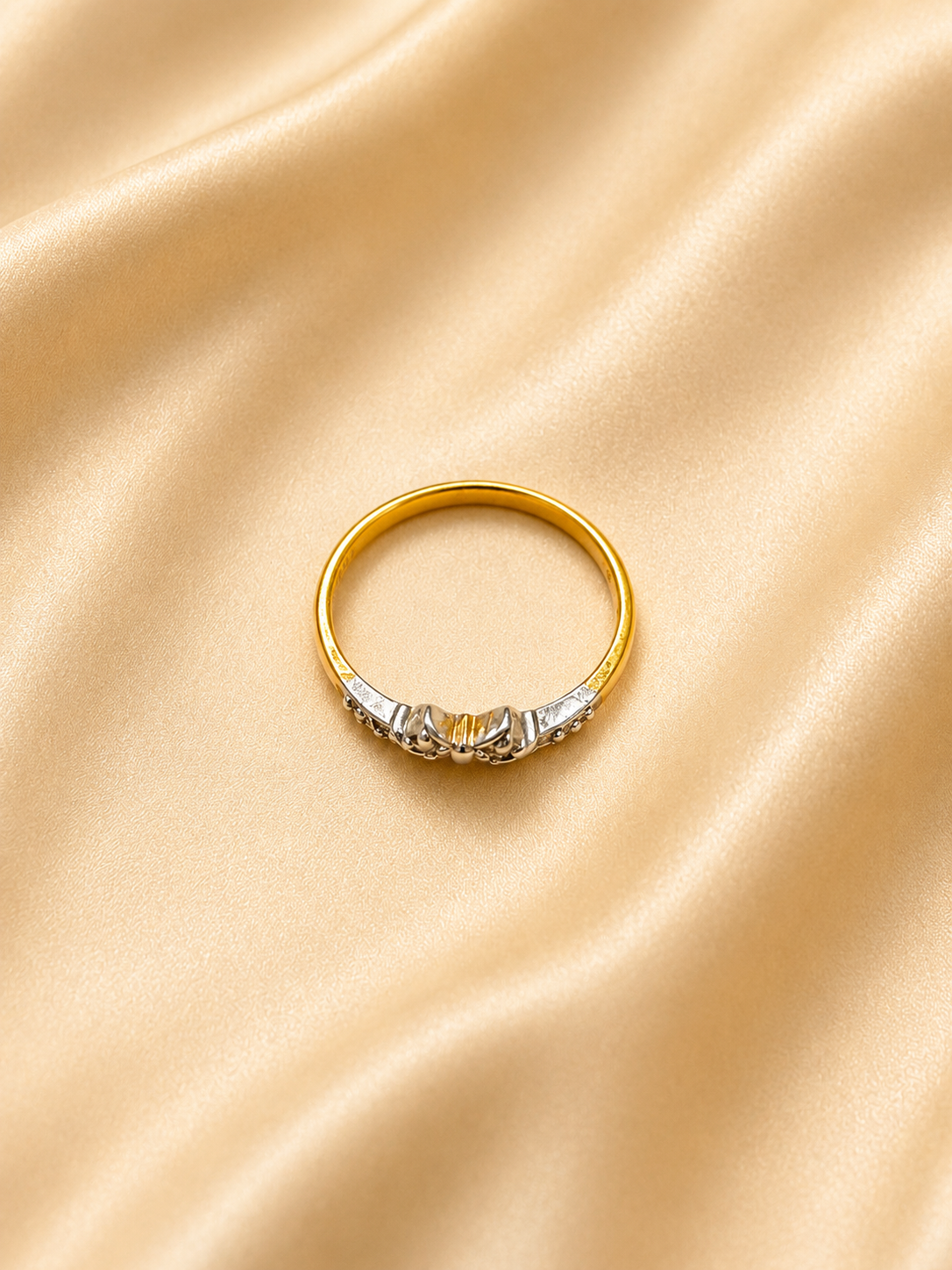 Two-Tone Minimalist Bypass Ring | Sleek Mixed Metal Textured Band