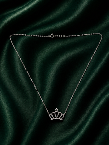 Sterling Silver Crowned Pave Tiara Necklace – Elegant Royal Crown Pendant