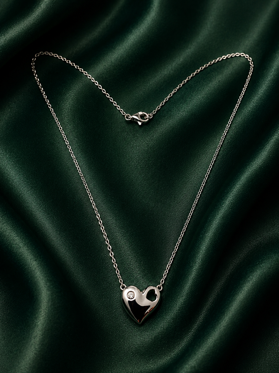 Sterling Silver Sculpted Open Heart Necklace – Dainty Silver Floating Heart Pendant
