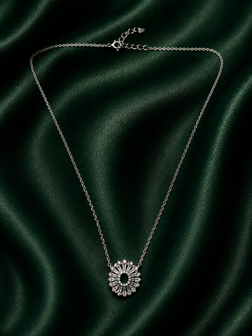 Luxury Sterling Silver Sunburst Halo Circle Pendant Necklace