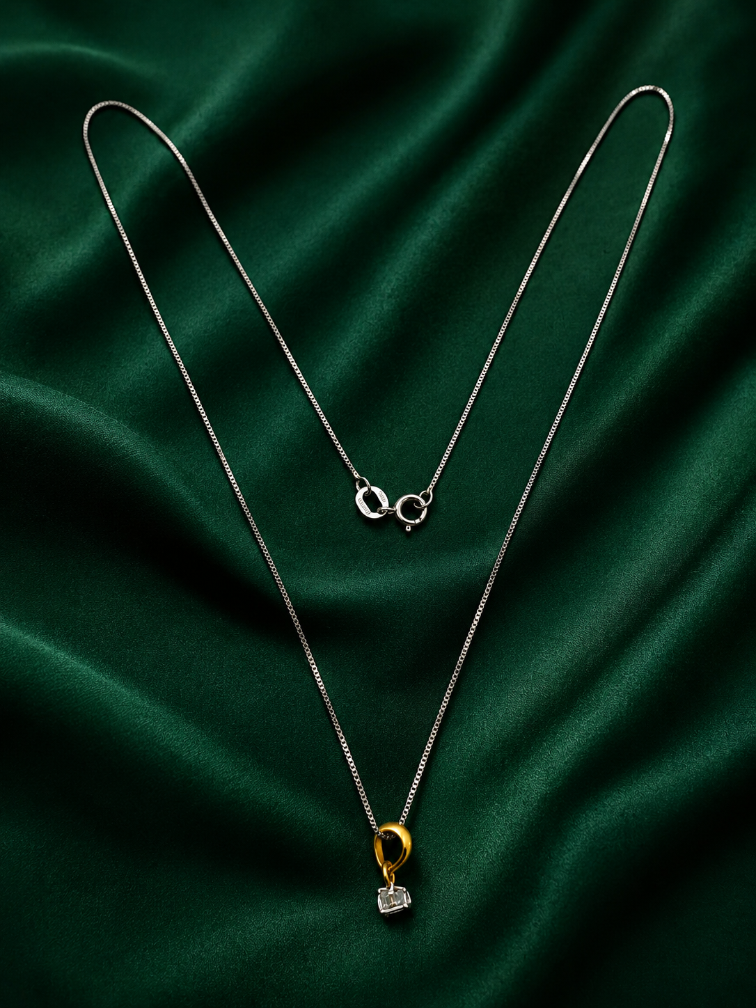 Sterling Silver Two-Tone Emerald-Cut Solitaire Necklace