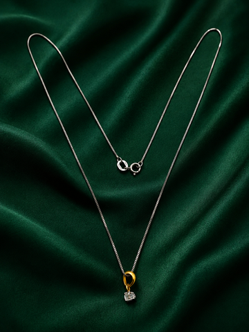 Sterling Silver Two-Tone Emerald-Cut Solitaire Necklace