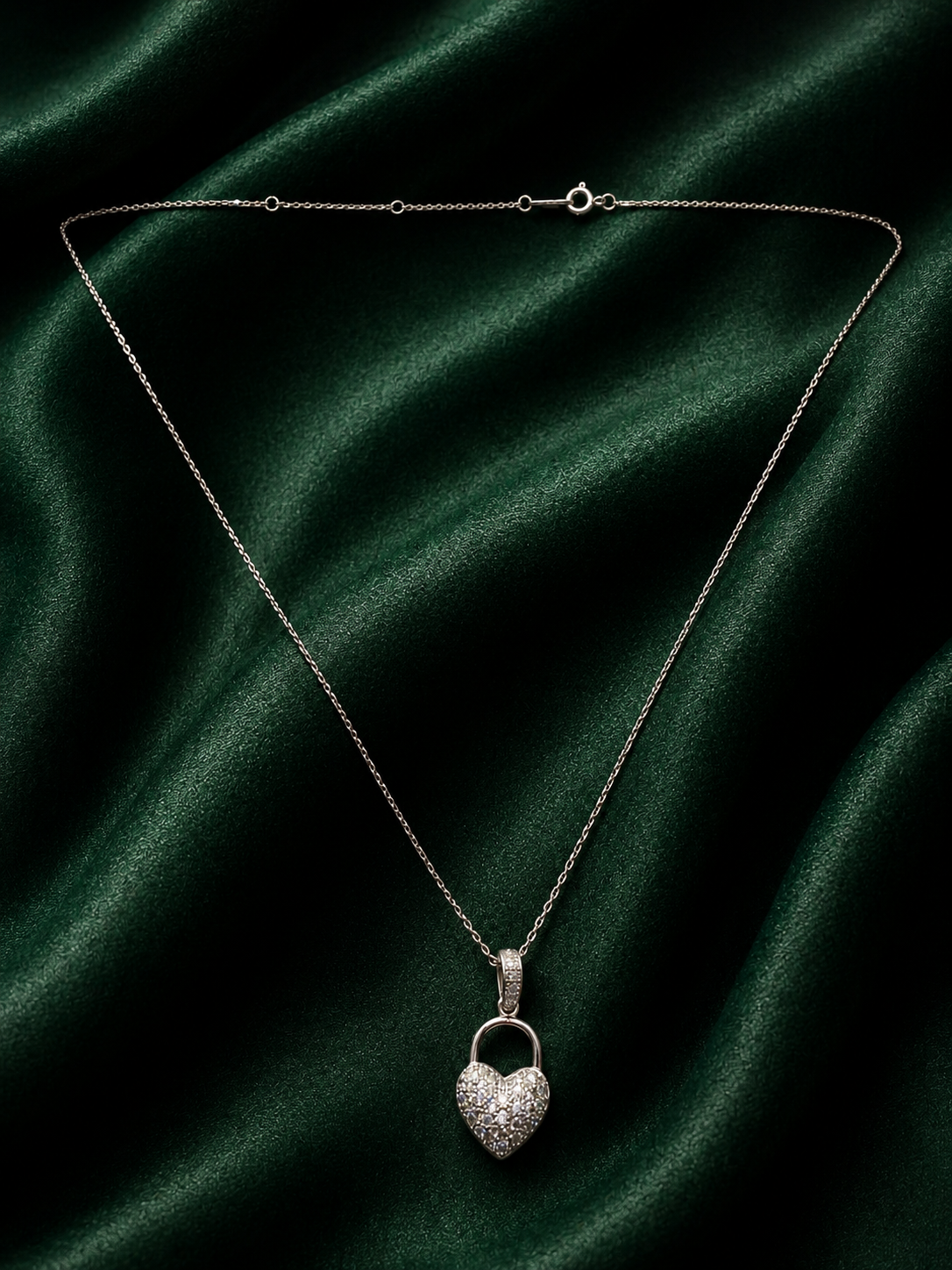 Sterling Silver Shimmering Heart Lock Charm Necklace