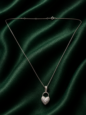 Sterling Silver Shimmering Heart Lock Charm Necklace