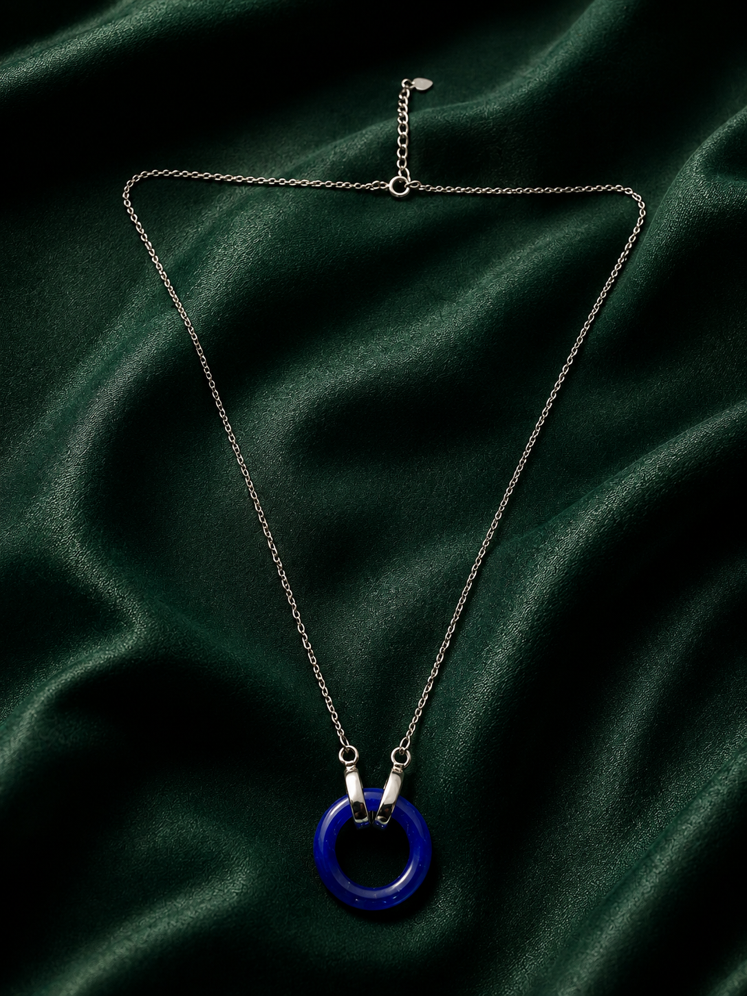 Sterling Silver Royal Blue Geometric O-Ring Pendant Necklace