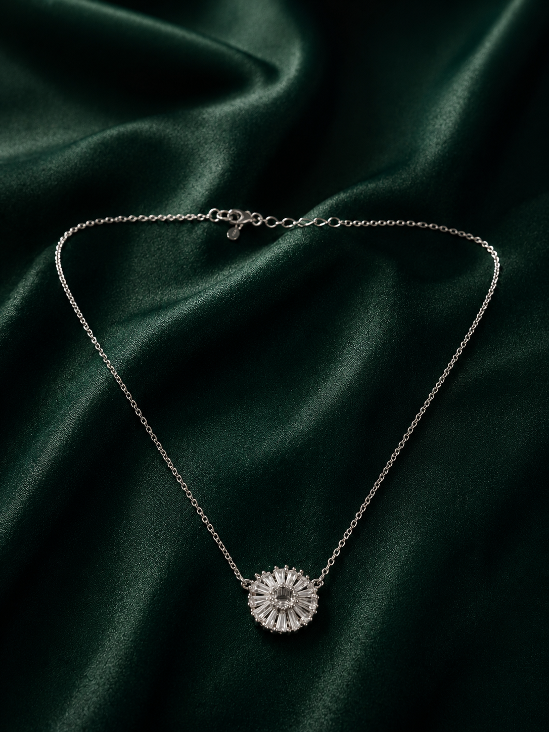Imperial Sunburst Halo Pendant Necklace in Sterling Silver