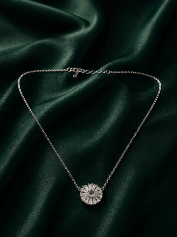 Imperial Sunburst Halo Pendant Necklace in Sterling Silver