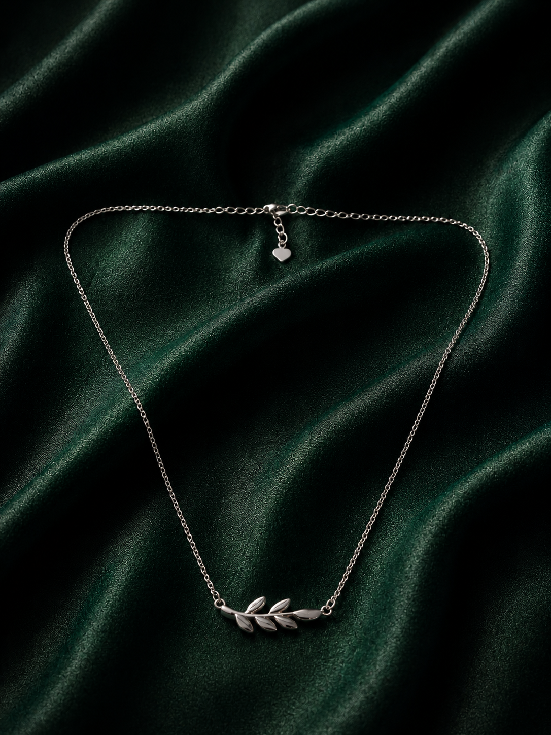 Dainty Silver Olive Branch Leaf Pendant Necklace