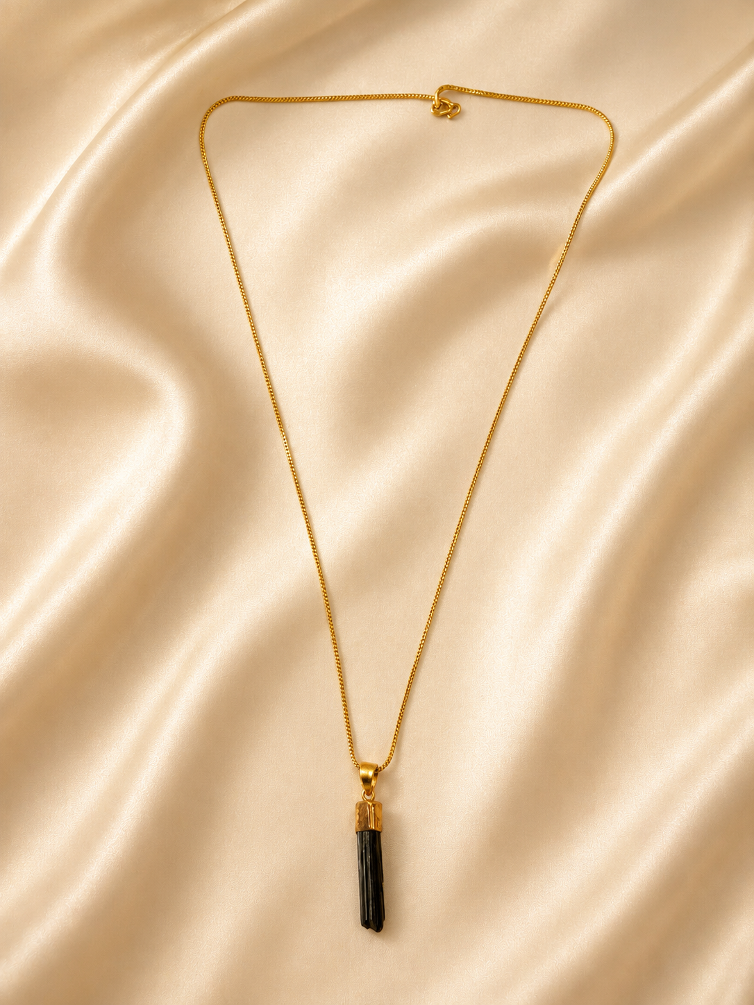 Raw Black Tourmaline Column Pendant Necklace | Natural Crystal Point Gold Jewelry