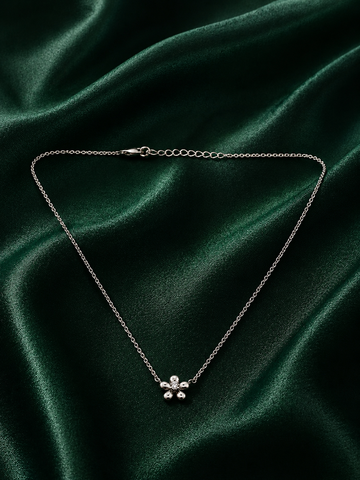 Dainty Silver Blossom Flower Pendant Necklace with Crystal Center