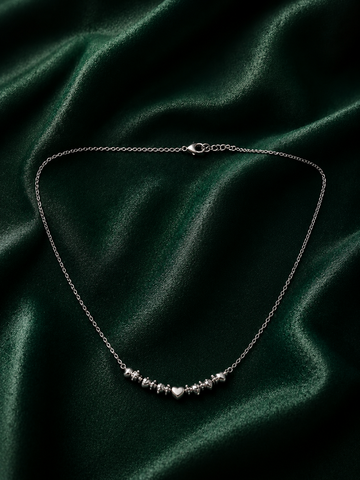 Delicate Silver Heart and Beaded Station Chain Necklace