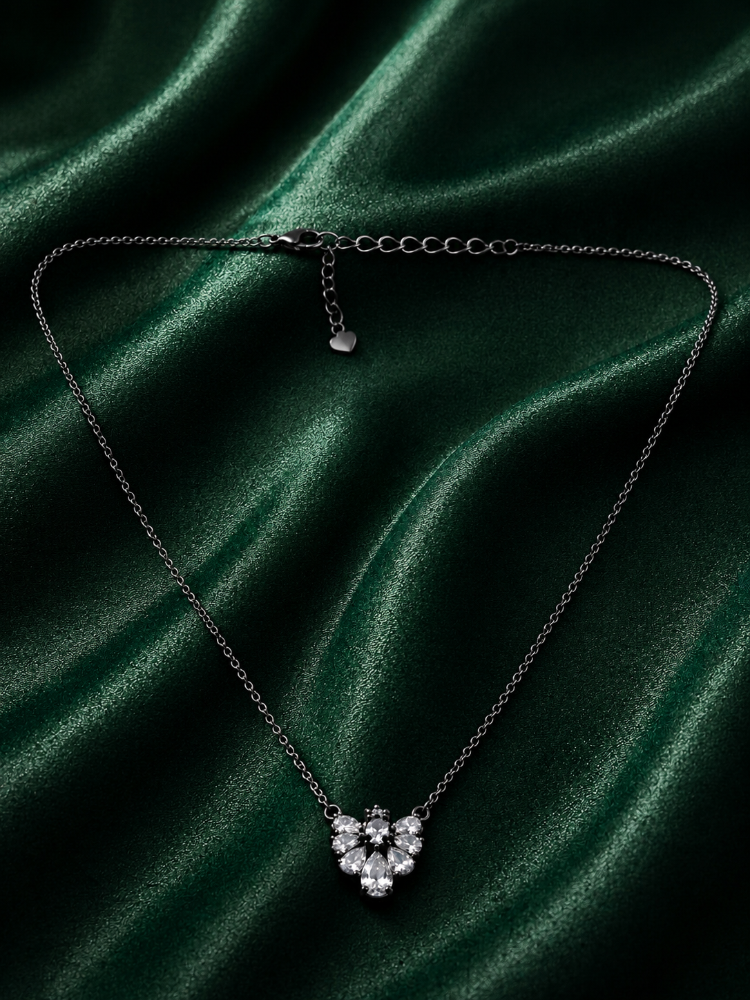 Midnight Bloom Crystal Cluster Pendant Necklace in Gunmetal