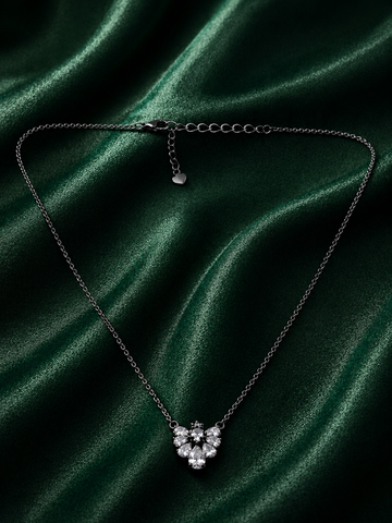 Midnight Bloom Crystal Cluster Pendant Necklace in Gunmetal