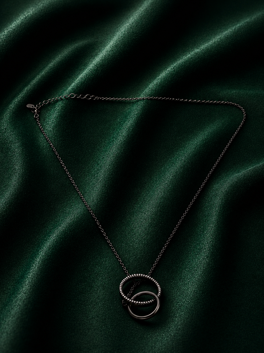 Eternal Interlocking Double Circle Pendant Necklace in Gunmetal / Silver