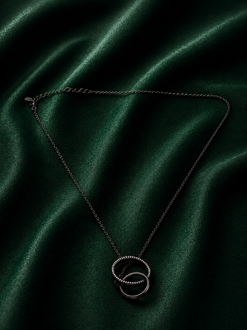 Eternal Interlocking Double Circle Pendant Necklace in Gunmetal / Silver