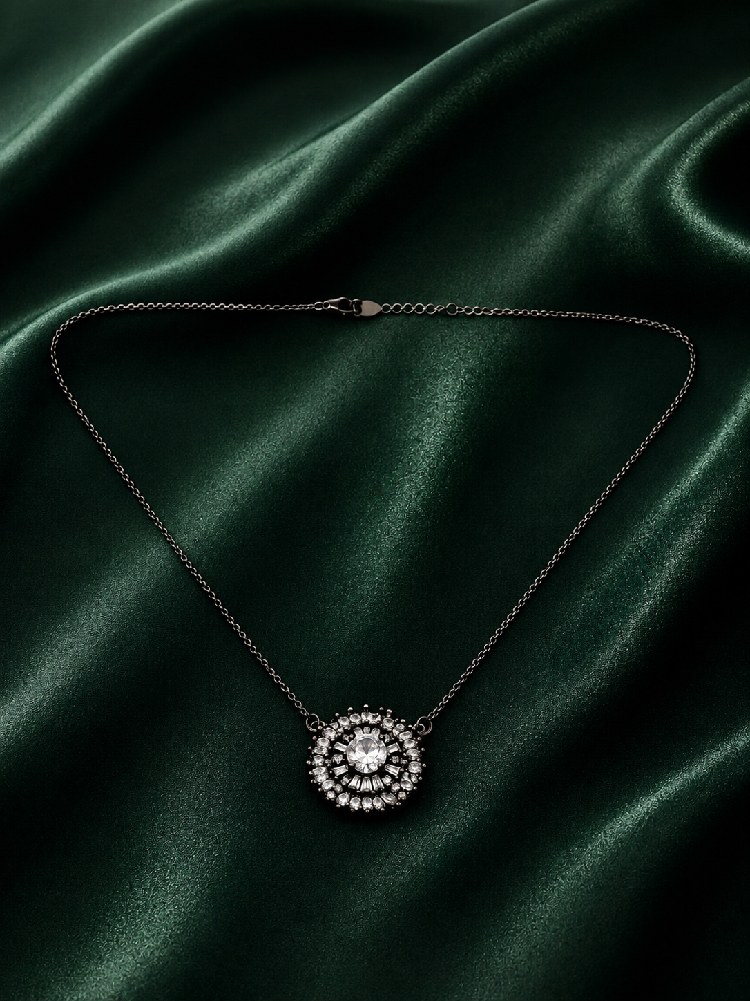 Midnight Starburst Crystal Medallion Necklace in Gunmetal