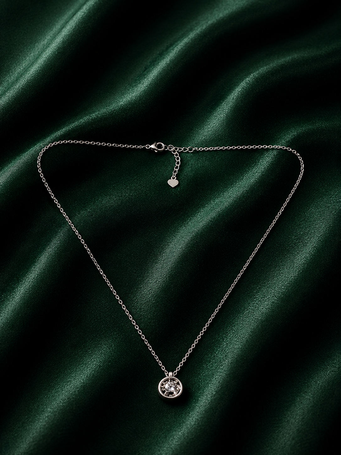 Classic Solitaire Crystal Halo Pendant Necklace in Sterling Silver