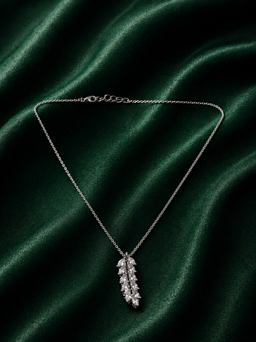 Elegant Marquise Crystal Leaf Branch Pendant Necklace in Sterling Silver