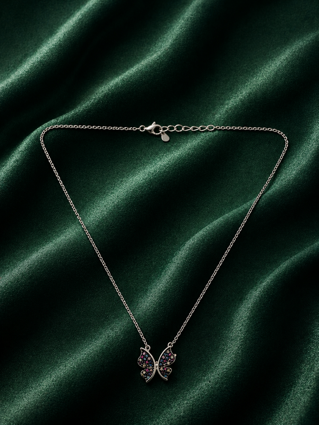 Sparkling Multicolored Crystal Butterfly Pendant Necklace