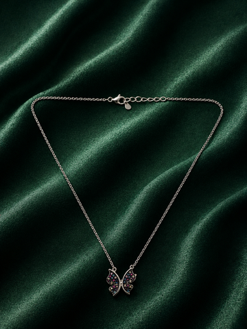 Sparkling Multicolored Crystal Butterfly Pendant Necklace