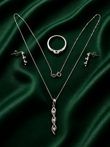 Luxury 4-Piece Sterling Silver Jewelry Set – Twisted Ribbon Necklace, Ring & Earrings