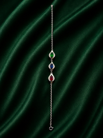 Elegant Silver Marquise Link Bracelet with Vibrant Colorful Crystals
