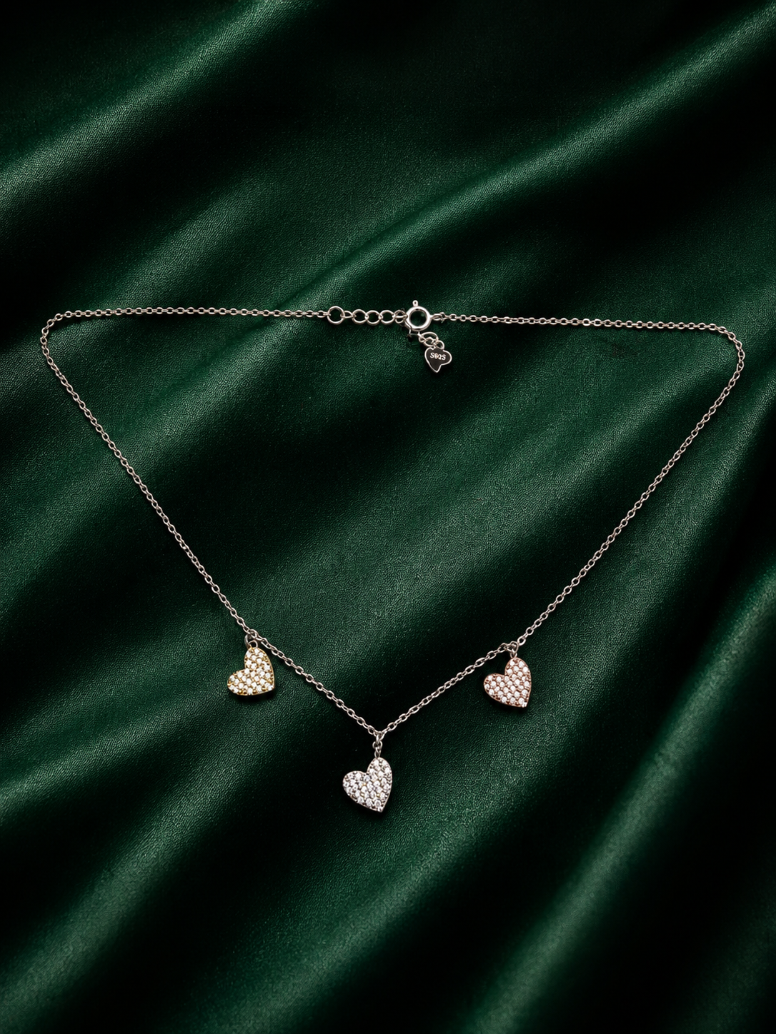 Luxury Silver Multi-Heart Pendant Necklace with Sparkling Zirconia