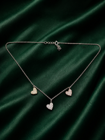 Luxury Silver Multi-Heart Pendant Necklace with Sparkling Zirconia