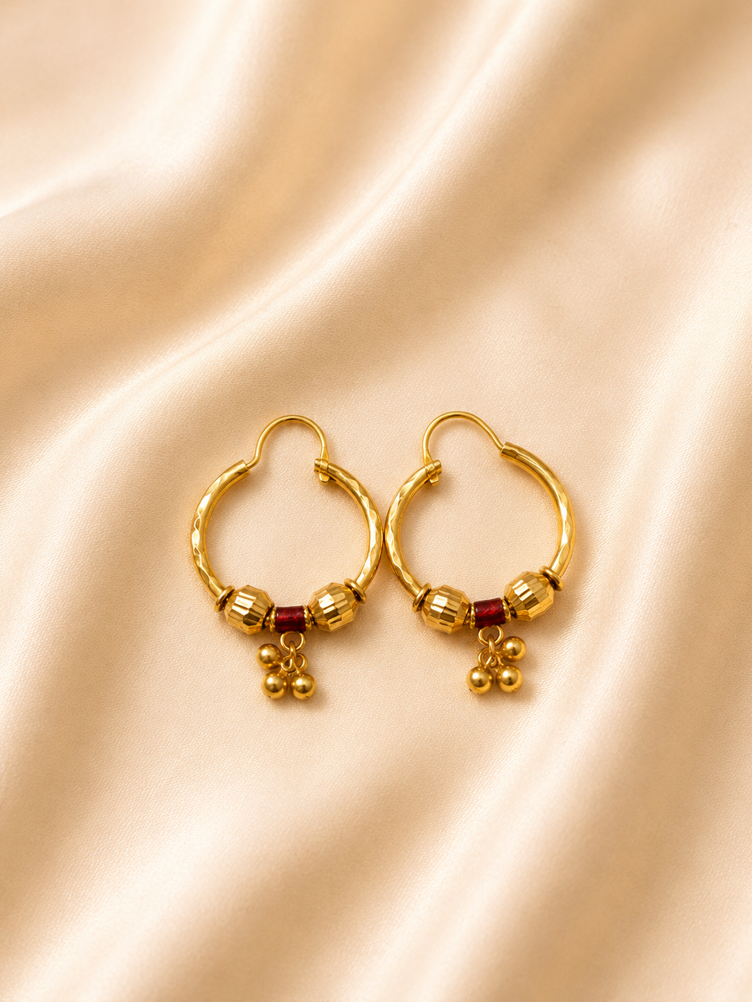 Soraya Maroon Accent Dangle Hoop Earrings