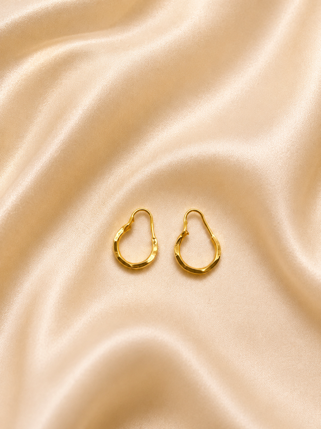 Sculpted Pear Hoop Earrings in Gold