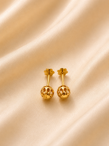Gold Textured Lantern Globe Stud Earrings