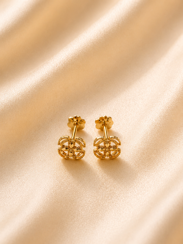 Luxury Gold Lattice Quatrefoil Studs – Textured Clover Earrings