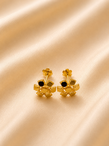 Modern Textured Gold Mesh Ball Studs – Woven Oval Earrings