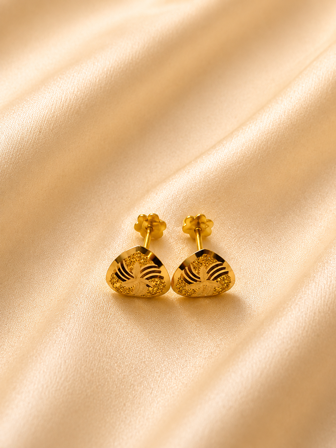 Elegant Etched Gold Shield Studs – Textured Geometric Earrings