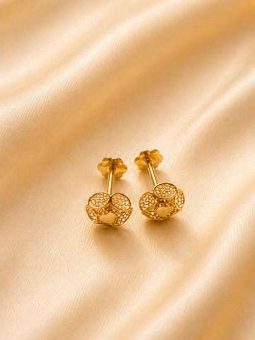 Luxury Gold Heart Lantern Stud Earrings – Intricate Filigree Pods