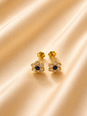 Royal Sapphire Blue Flower Stud Earrings – Gold Crystal Halo Studs