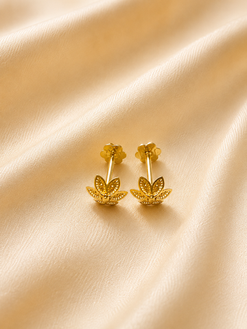 Luxury Gold Lotus Leaf Stud Earrings – Fine Mesh Floral Studs