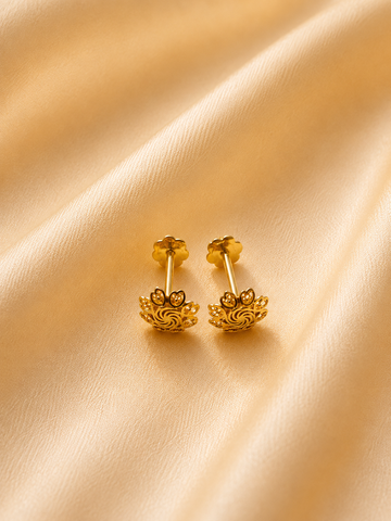 Gold Whirlpool Swirl Floral Stud Earrings