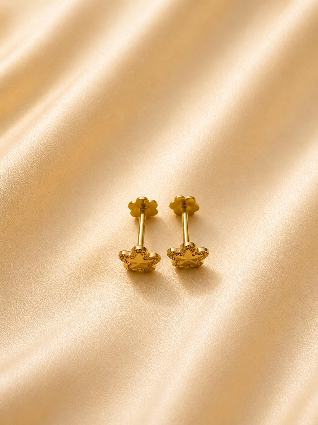 Gold Textured Geometric Disk Stud Earrings | Minimalist Diamond-Cut Coin Studs