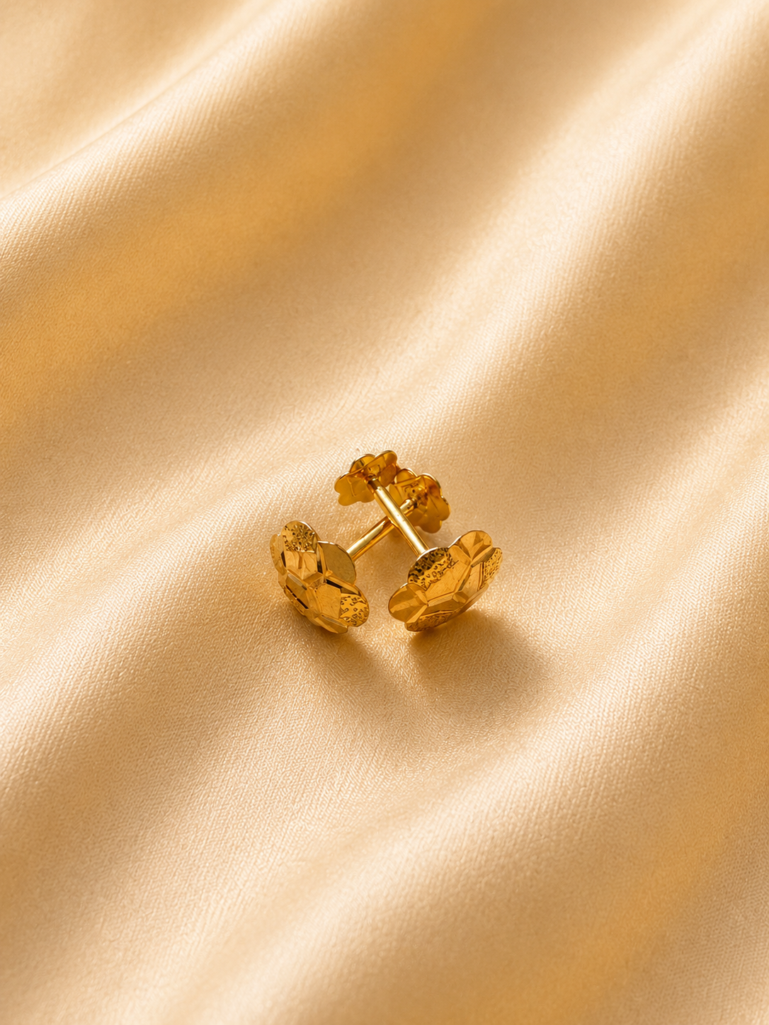 Solid Gold Textured 5-Petal Floral Stud Earrings | Classic Gold Blossom Posts