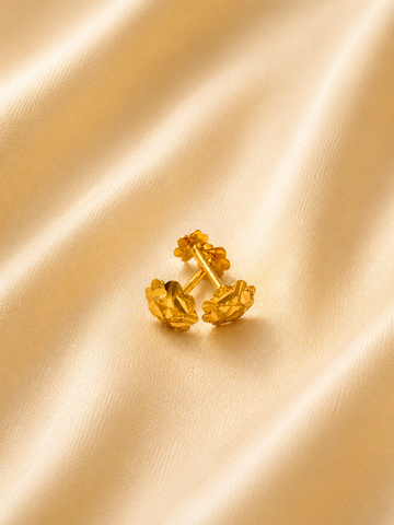 Diamond-Cut Angled Disc Stud Earrings | Textured Striped Gold Piercings