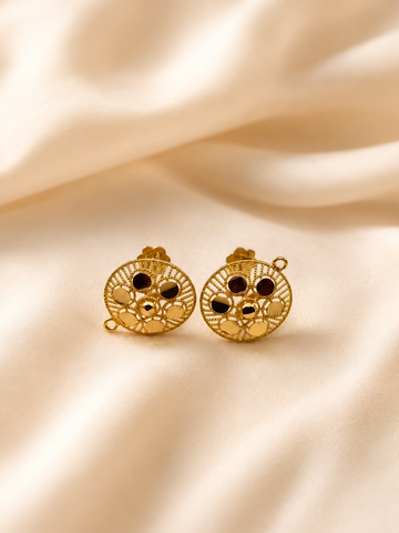 Vintage Gold Mandala Wheel Studs – Textured Disc Filigree Earrings