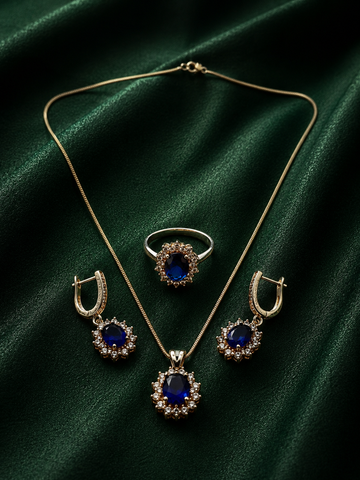 Royal Blue Sapphire Halo Jewelry Set