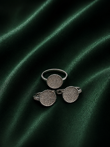 Dainty Silver Pavé Crystal Disc Jewelry Set | Round Statement Ring & Matching Leverback Earrings