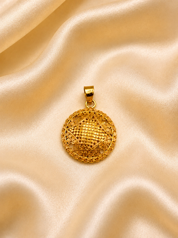 Gold Filigree Star of David Medallion | Textured Geometric Disc Pendant
