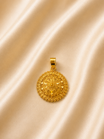 Royal Lace Circular Medallion Pendant | Fine Gold Filigree Disc Charm